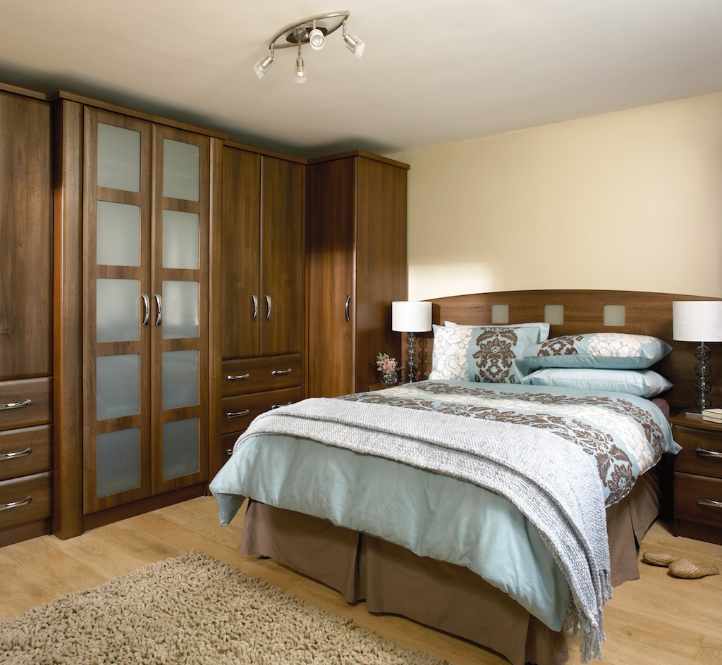Bedroom in Slab Style shown in Dark Walnut
